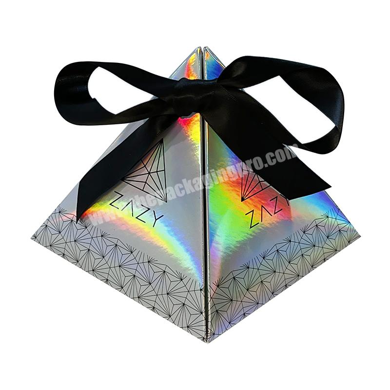 Creative design custom holographic printed triangle shaped foldable paper packaging box