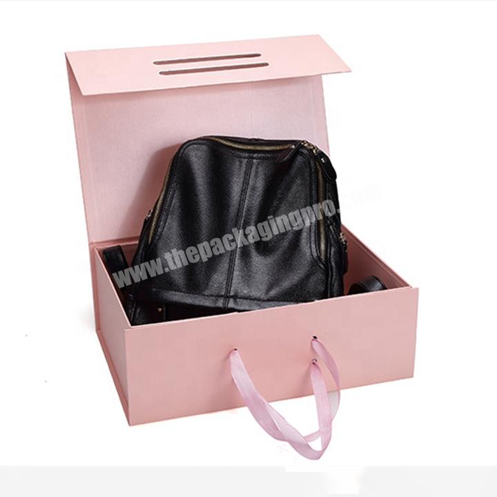 Custom Big Black Magnetic Closure Paper Gift Box For Garments Ribbon Handle Rectangular Folding Clothing Packaging