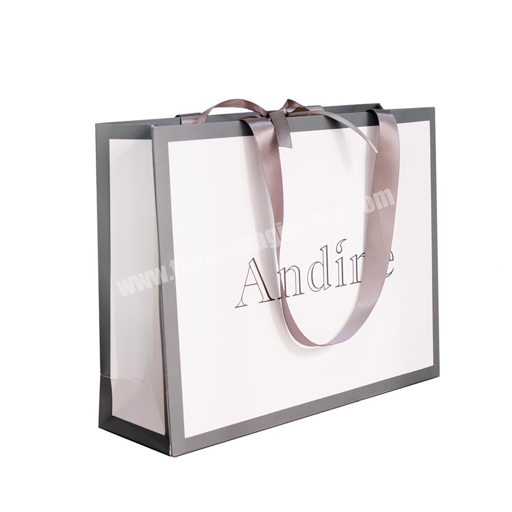 Custom Branded Logo Luxury  Paper Clothing Packaging Gift Shopping Bag Paperbag With Ribbon Handle