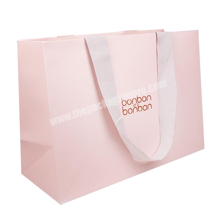 Custom Cheap Fancy Hot Foiled Logo Paper Gift Bag With Ribbon Handle