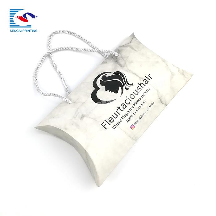 Custom Cheap Matte Pillow box With Rope Handle For Hair Packaging