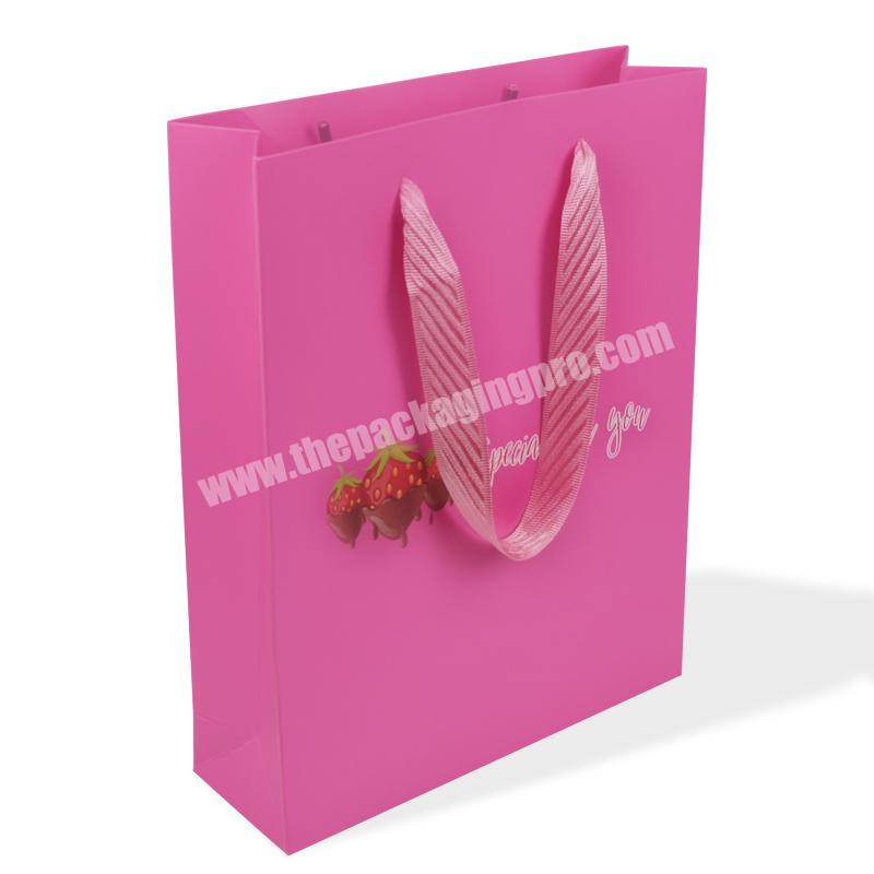 Custom Cheap Pink Color Gift Paper Bag With Logo Print