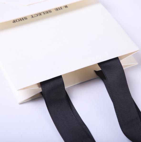 Custom Cheap White Paper Bag with Black Ribbon Rope