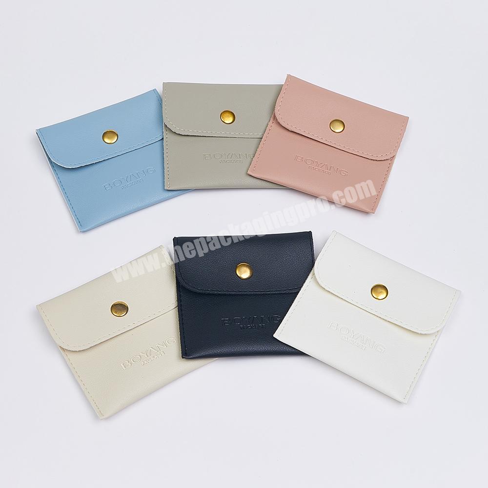 Custom Color Luxury Button Flap PU Leather Jewelry Gift Bags Small Jewelry Travel Pouch Packaging