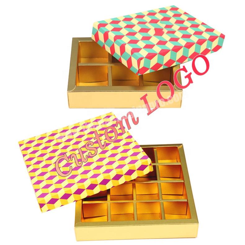 Custom Design Logo Eco Friendly Color Printing 2 4 6 8 9 12 16 hole gold candy chocolate gift box packaging with dividers