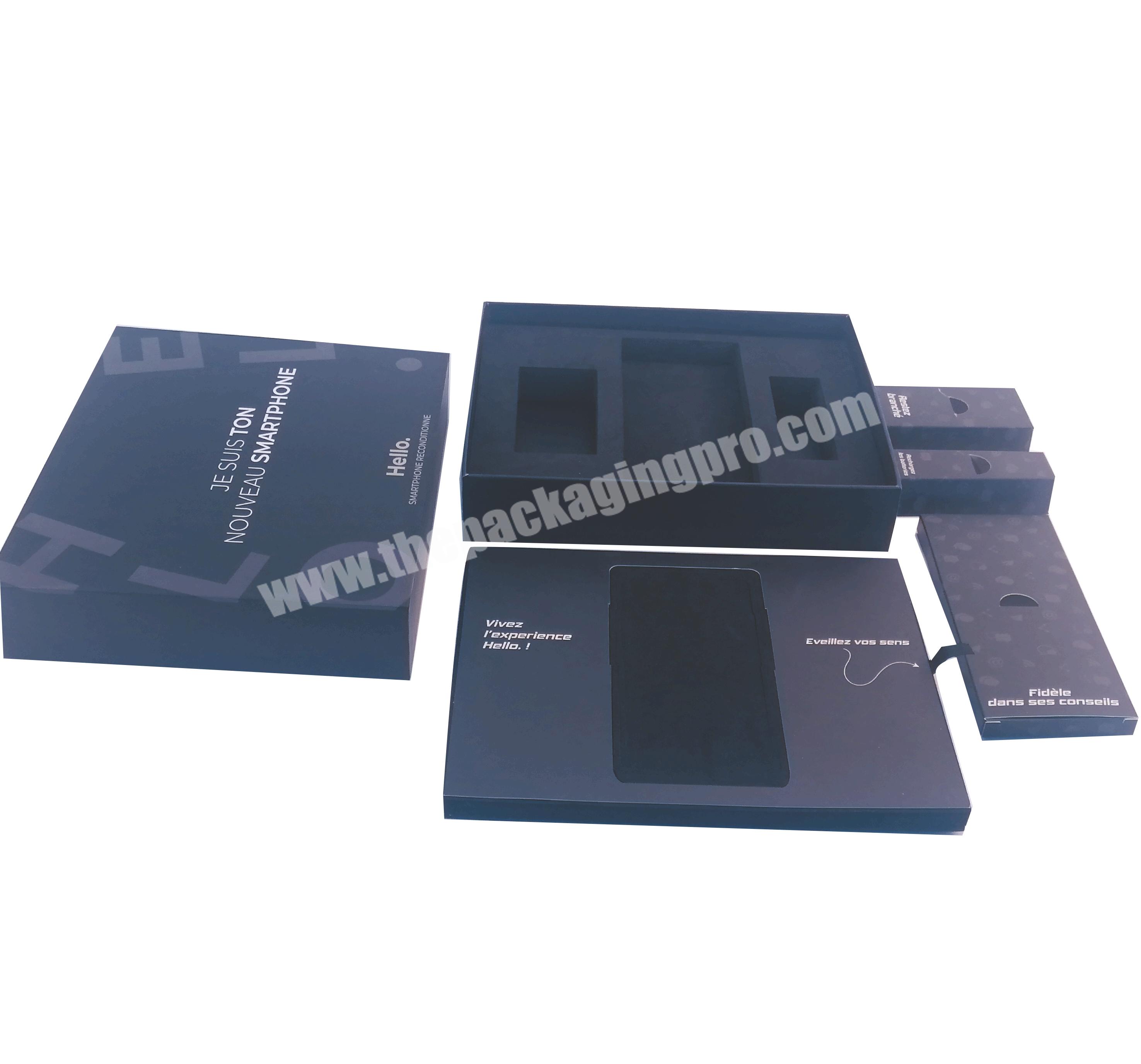 Custom Design Luxury Cell Phone Cardboard Packaging Black Paper Package Empty Mobile Phone Box