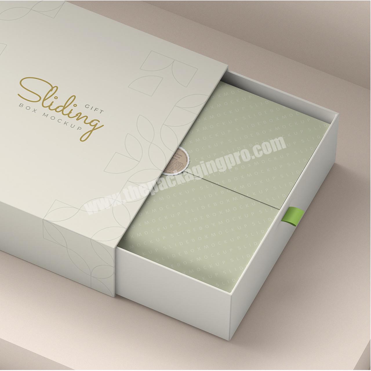 Custom Design and Gold Accent Logo Sleeve Slide Gift Package Box Printing with Ribbon