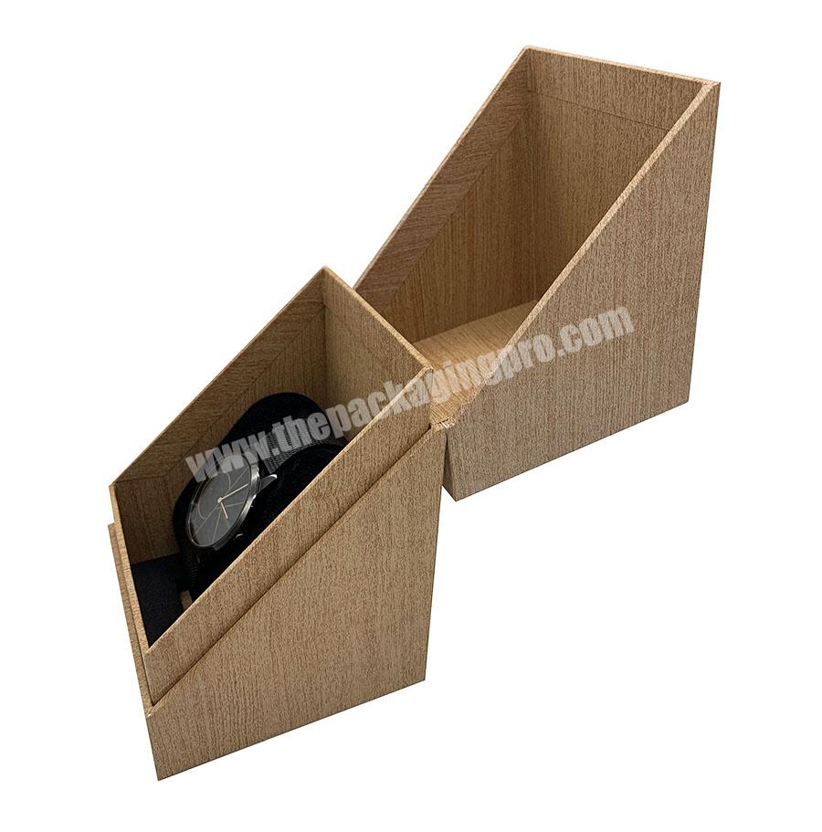 Custom Elegant Fashion Woodgrained Paper Flip Watch Box with Pillow