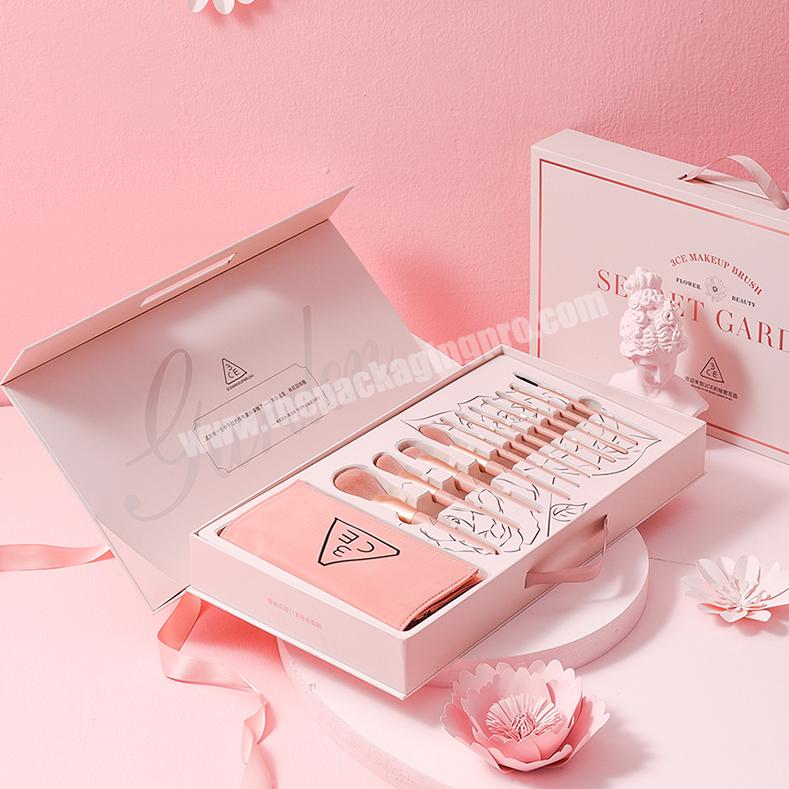 Custom Empty Paper Gift Packaging Pink Makeup Brush Box