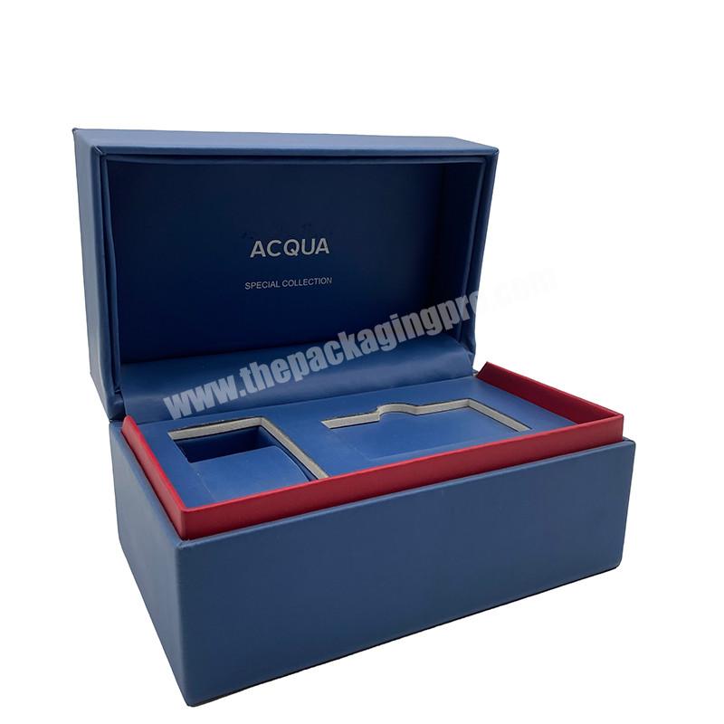 Custom Exquisite Handmade Large Blue PU Leather Storage Box for Wrist Watch Box