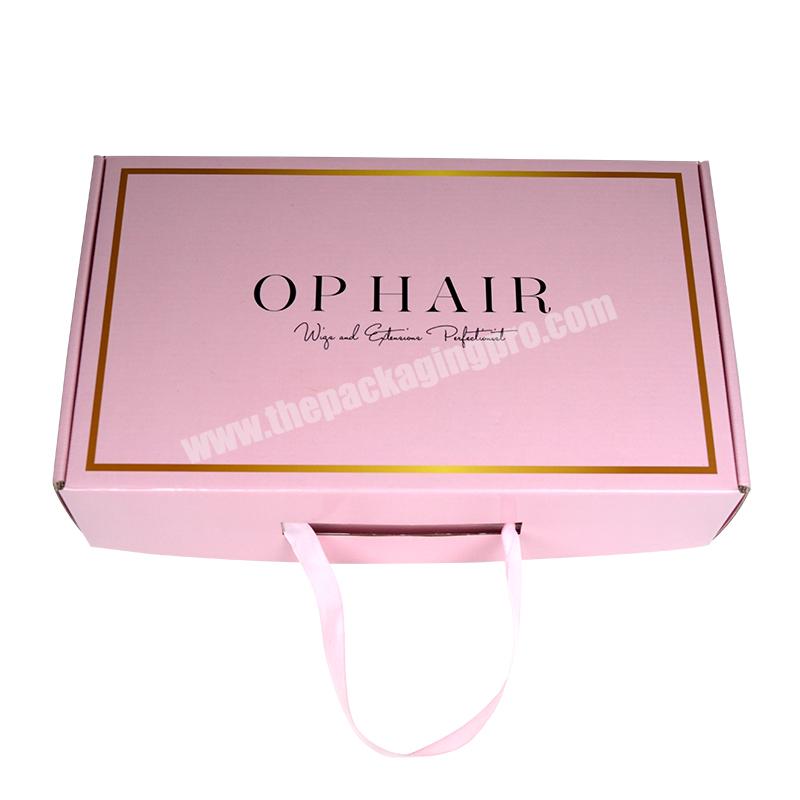 Custom Factory CMYK Logo Printing Pink Corrugated Gift Shipping Boxes With Handle