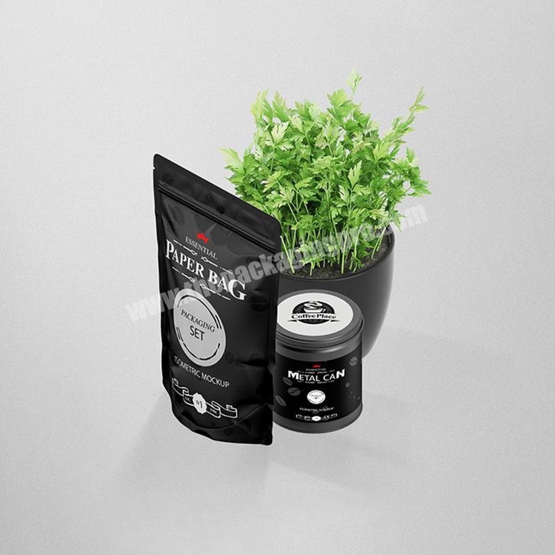 Custom Food Plastic Packaging Black Print Flat Bottom Small Bean Laminated Aluminum Resealable Zipper Pouch Coffee Bag wi