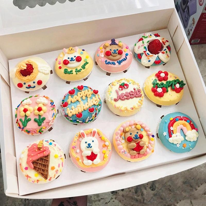Custom Individual 6 Holes 8 Holes 12 Holes Cupcake Box With PET Window Foldable White Paper Cup Cake Muffin Packaging Box