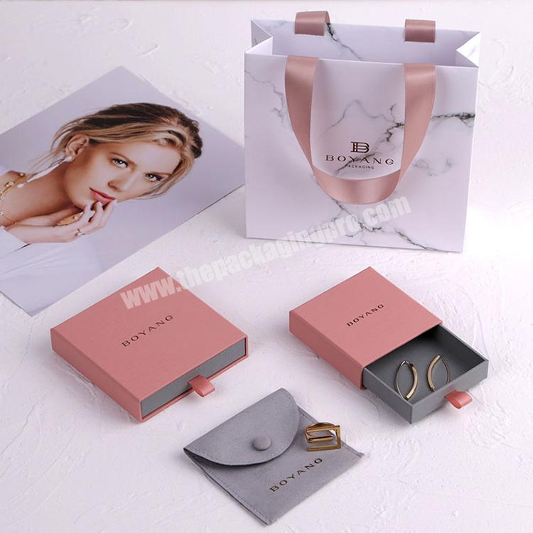 Custom LOGO design Box Necklace Bracelet Earrings ring box Packaging pink Pull Out Wholesale jewelry gift boxes