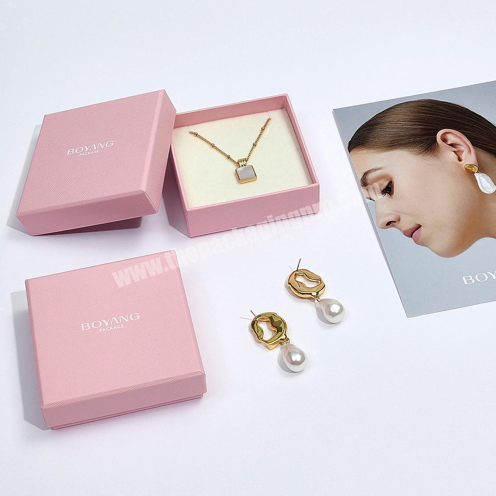 Custom Lid and Base Gift Paper Packaging Pink Jewelry Earrings Necklace Box Packaging