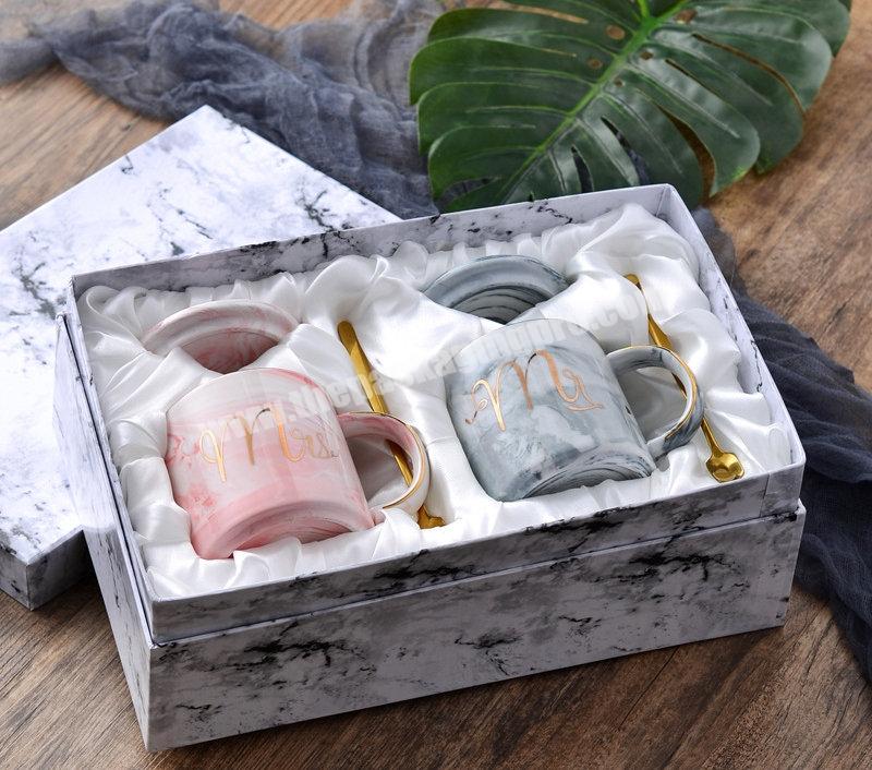 Custom Logo 100% Recycled Material Light Luxury Mug Set Gift Box Ceramic Coffee Cups Gift Box