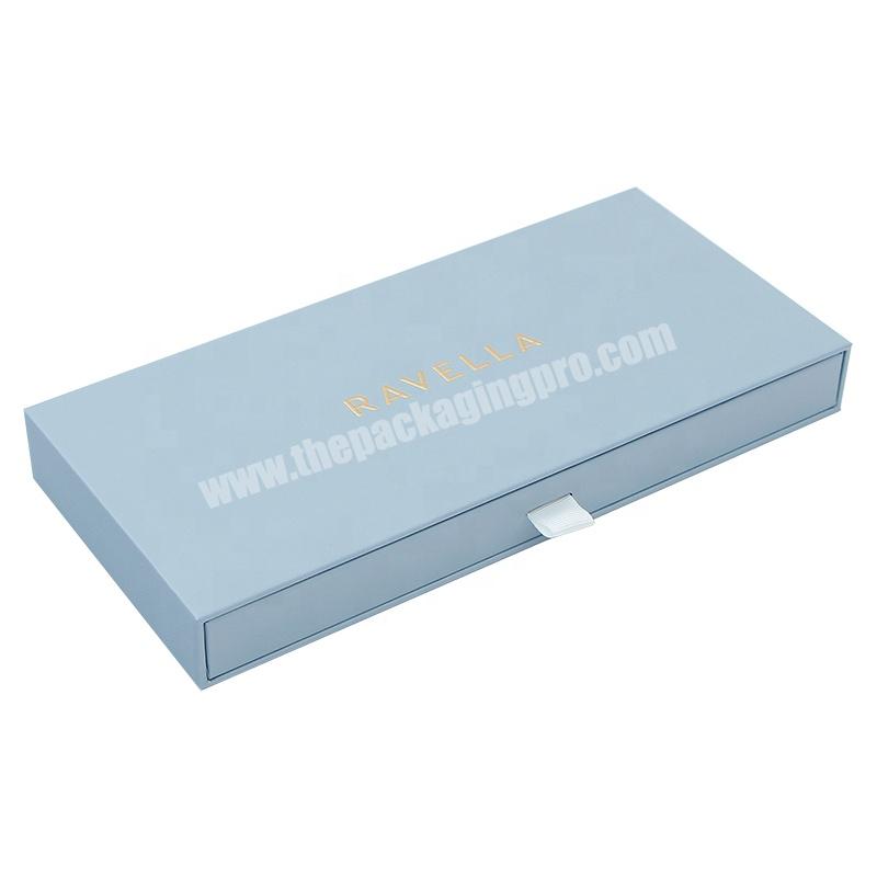 Custom Logo Drawer Box Pillow Case Package Design Sliding Drawer Blue Jewelry Box with Ribbon Silk Luxury Cardboard Box Accept