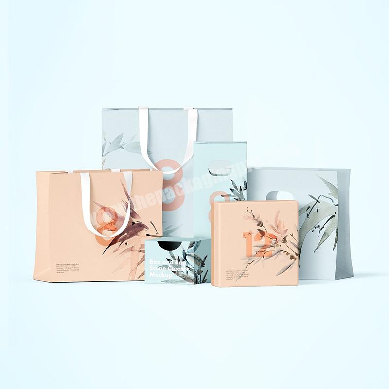 Custom Logo Gift Garment Paper Shopping Bags Luxury Printing Paper Card Clothing Apparel Shopping Bag with Silk Ribbon Handle