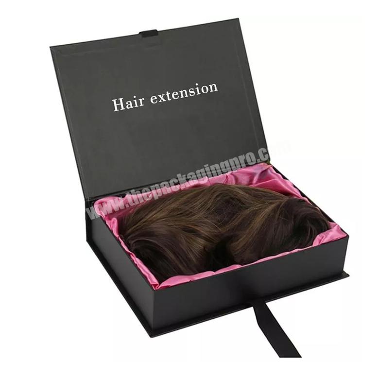 Custom Logo Luxury Black Hair extension wig Cardboard Magnetic Folding Gift Box With Ribbon Closure