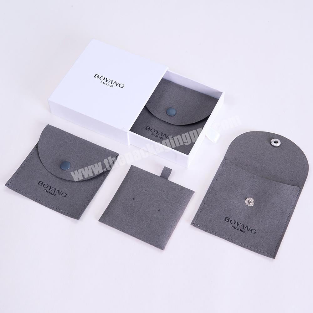 Custom Logo Luxury Jewellery Packaging Small Microfiber Envelope Flap Snap Jewelry Pouch Bag