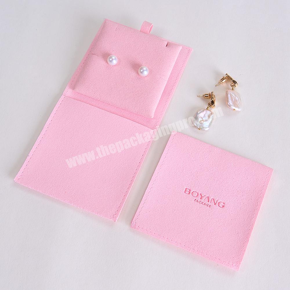 Custom Logo Luxury Pink Jewellery Packaging Small Microfiber Envelope Flap Jewelry Pouch Bag