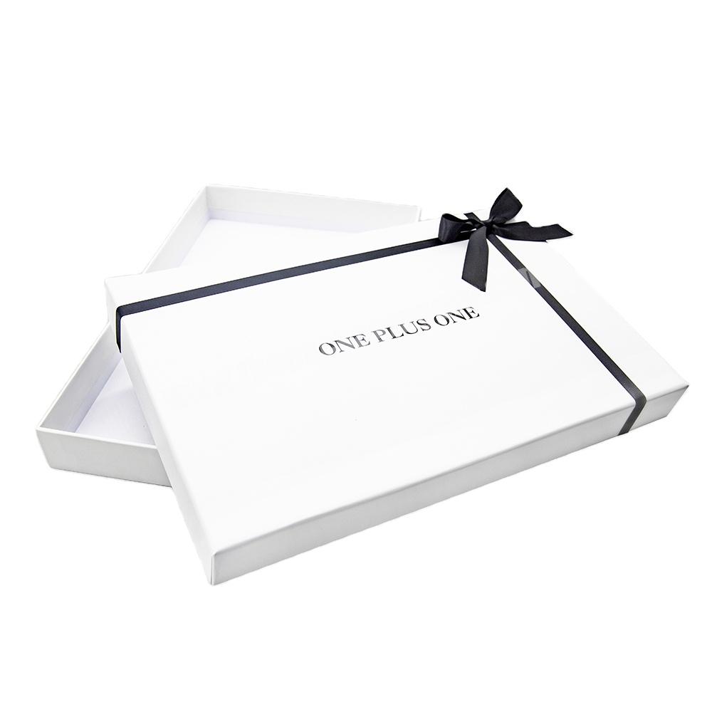 Custom Logo Luxury White Cardboard Paper Packaging Removable Lid Rigid Gift Box With Ribbon