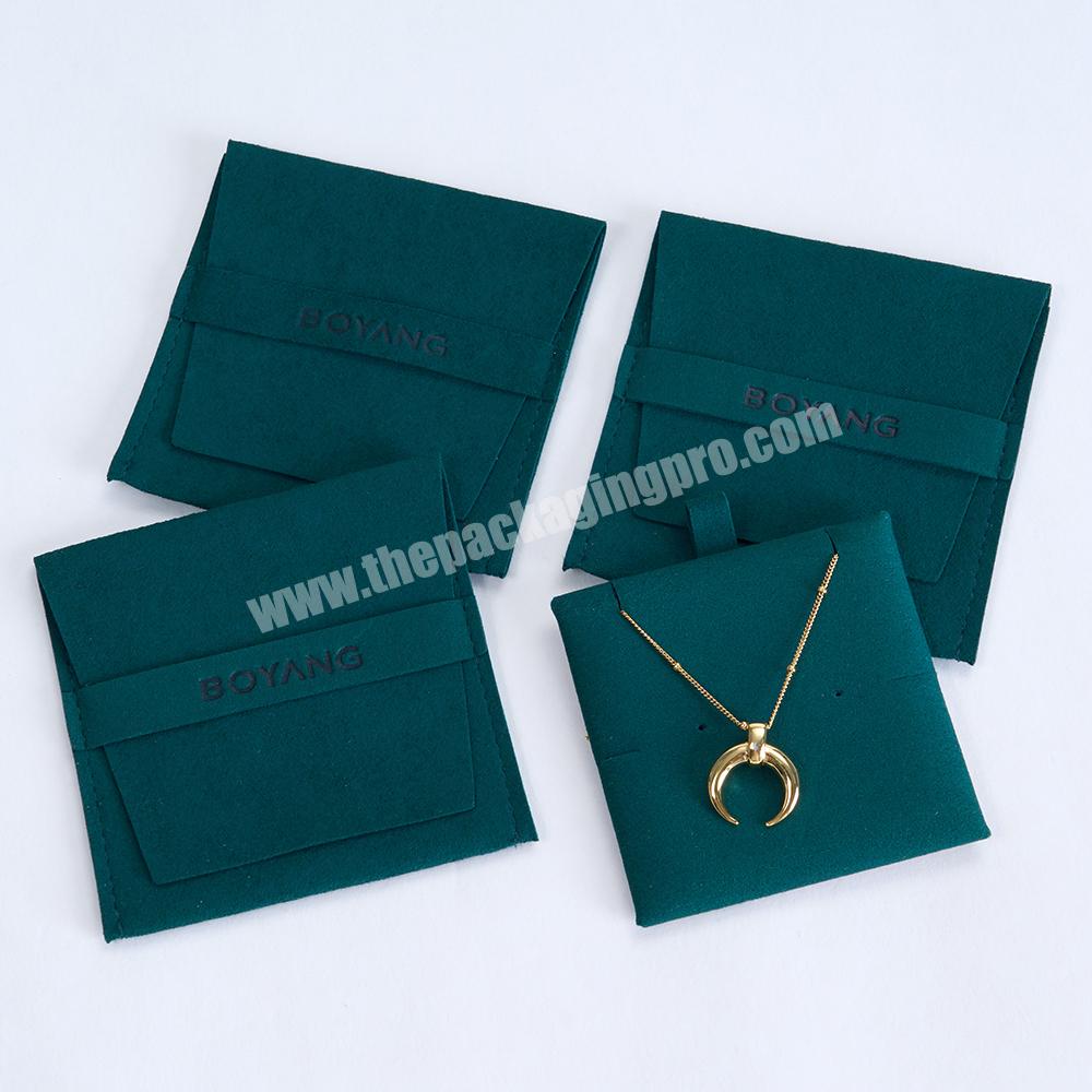 Custom Logo Microfiber Necklace Jewelry Bag Packaging Envelope Flap Jewelry Pouch with Logo