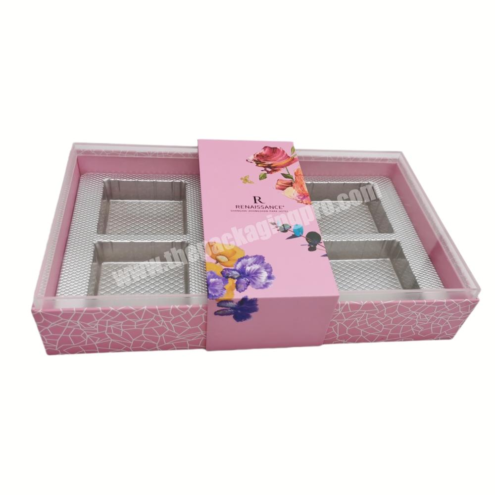Custom Logo Paper Pink Magnetic Chocolate Packaging Boxes with Clear Window for Chocolate Covered Strawberry Boxes Packing