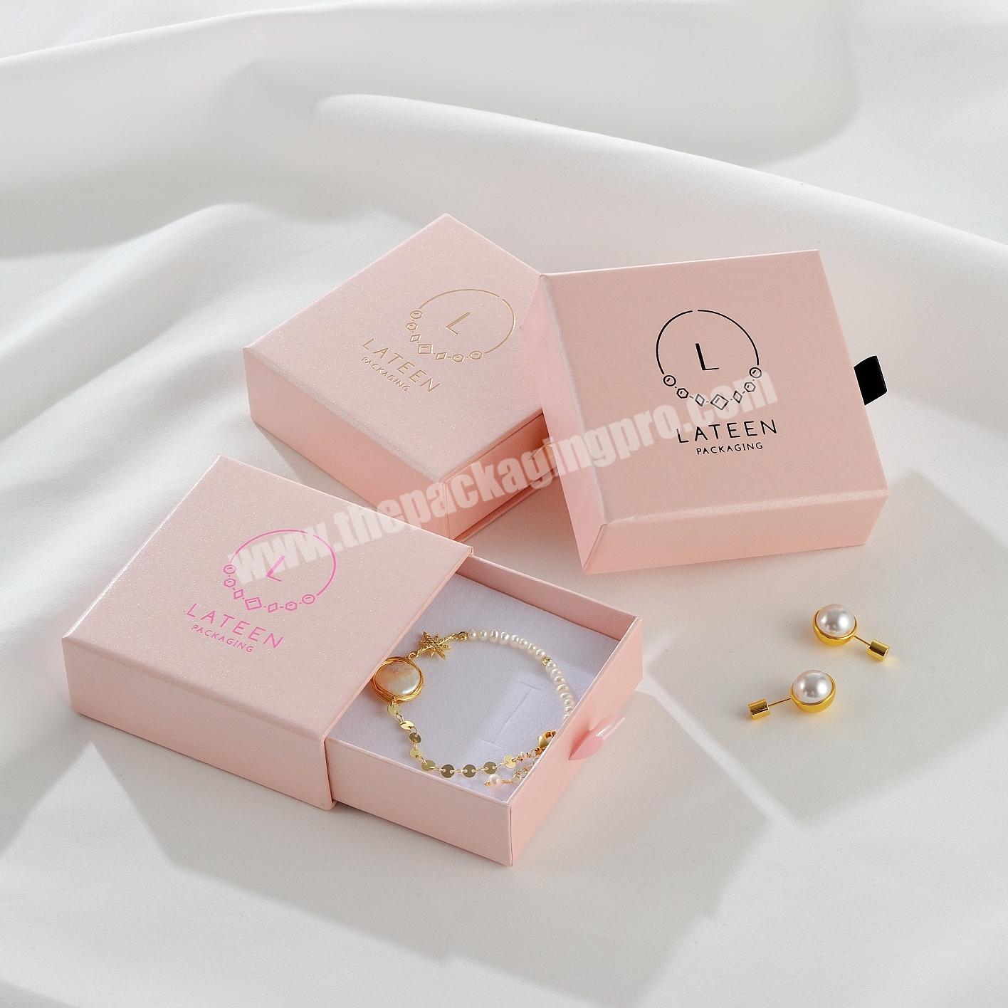 Custom Logo Pink Personalized Design Paper Sliding Jewelry Packaging Boxes Gift Necklace Earring Bracelet Ring Jewelry Box