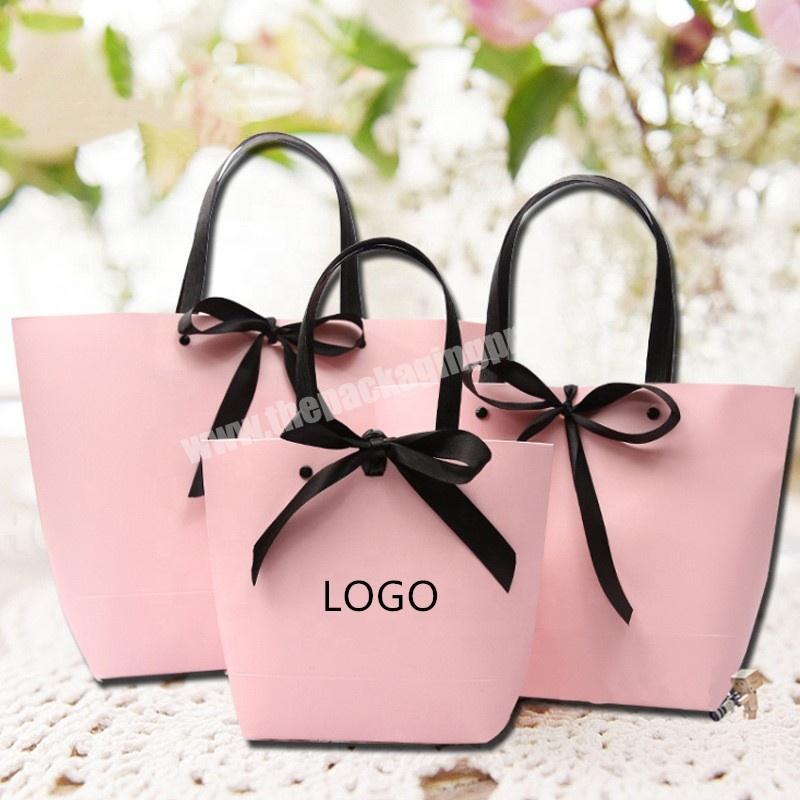 Custom Logo Pink Unique Bowknot Paper Gift Bag With Handles Shopping Bag