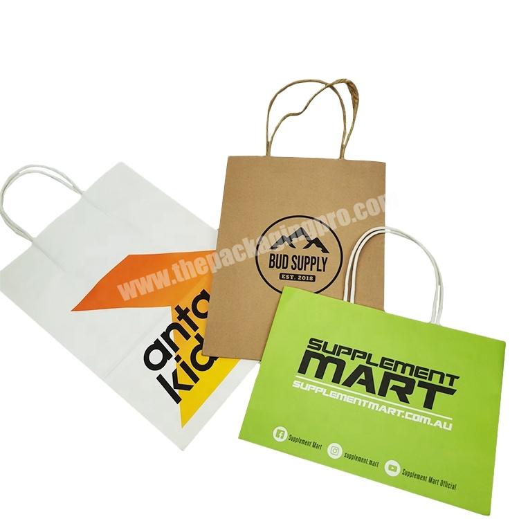 Custom Logo Print Wholesale Grocery White Brown Kraft Paper Gift Bag with Handle Item Industrial Surface Packaging
