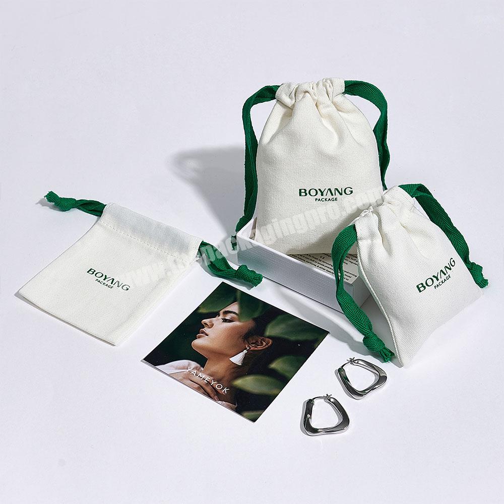 Custom Logo Printed Cotton Gift Jewelry Pouch Small Cotton Drawstring Jewelry Packaging Bag