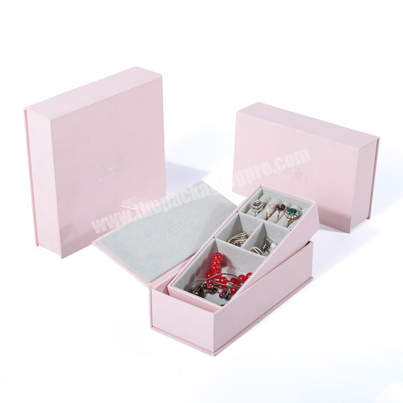 Custom Logo Printed Handmade Luxury Pink Gift Rigid Cardboard Paper Book Shaped Jewelry Box with Insert