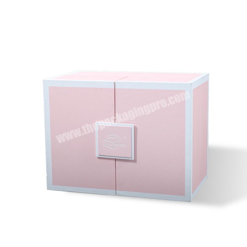 Custom Logo Printed Luxury Pink Double Door Open Design Rigid Cardboard Paper Empty Gift Perfume Set Box