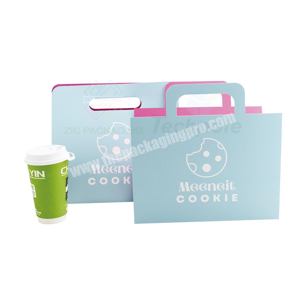 Custom Logo Printed Paper Cardboard Packaging Box Disposable Coffee Cup Holder Box with Die Cut Handle