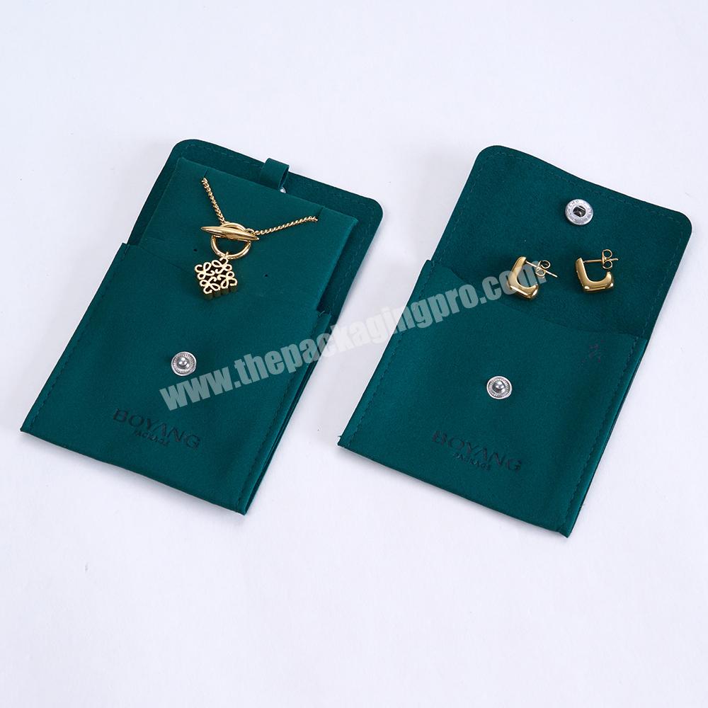 Custom Logo Printed Small Envelope Flap Package Microfiber Snap Jewelry Pouch Bag Luxury