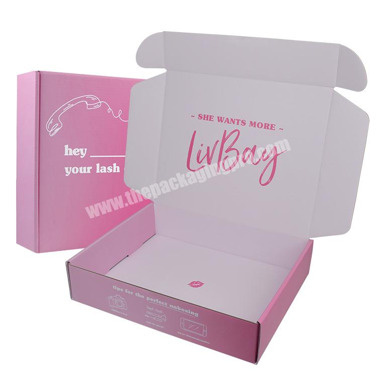Custom Logo Printing Pink Corrugated Cosmetic Lash Paper Mailing Box