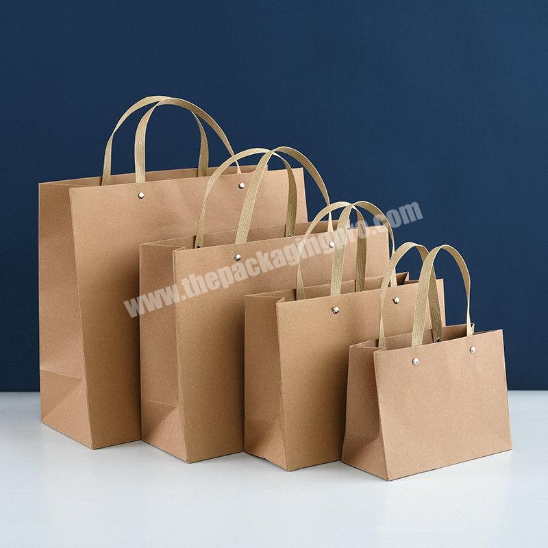 Custom Logo Ribbon Handle Boutique Craft Shopping Packaging Eco Friendly Brown Gift Kraft Paper Bags