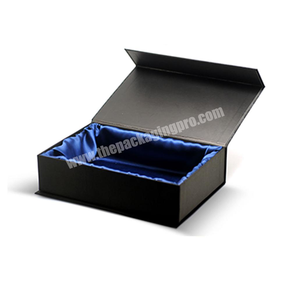 Custom Logo Rigid Cardboard Packaging Magnetic Lid Closure Black Book Shape Style Satin Gift Boxes