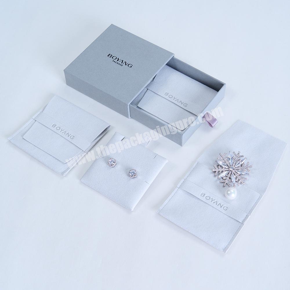 Custom Logo Small Envelope Flip Ring Earring Necklace Packaging Suede Microfiber Jewelry Bag Pouch