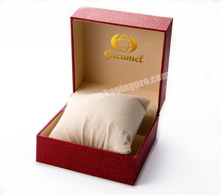Custom Logo Square Special Textured Paper Wristwatch Gift Box with Pillow