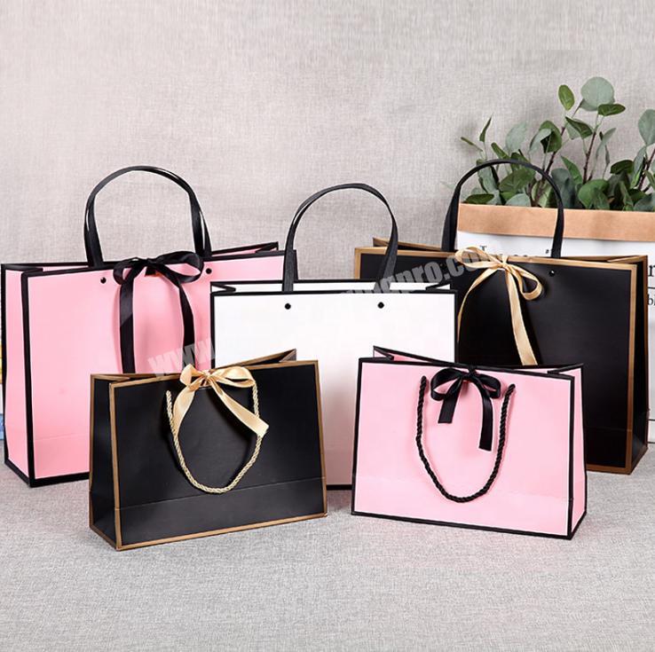 Custom Logo White Gift Bag Pink Shopping Bag Black Paper Bag With Ribbon Closure