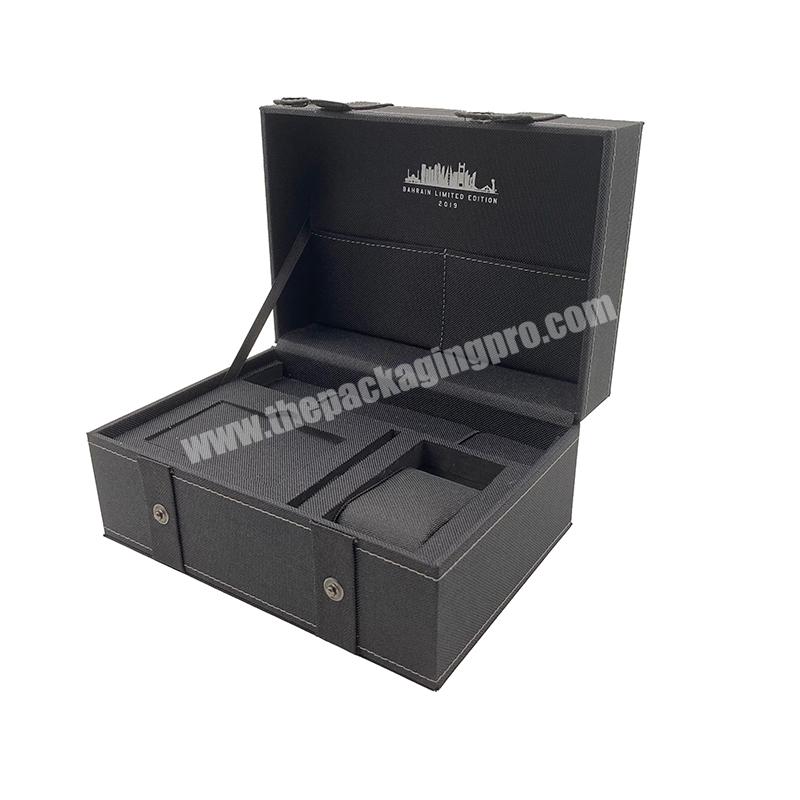 Custom Luxury Black Color Large Watch and Strap Box with Warranty Card