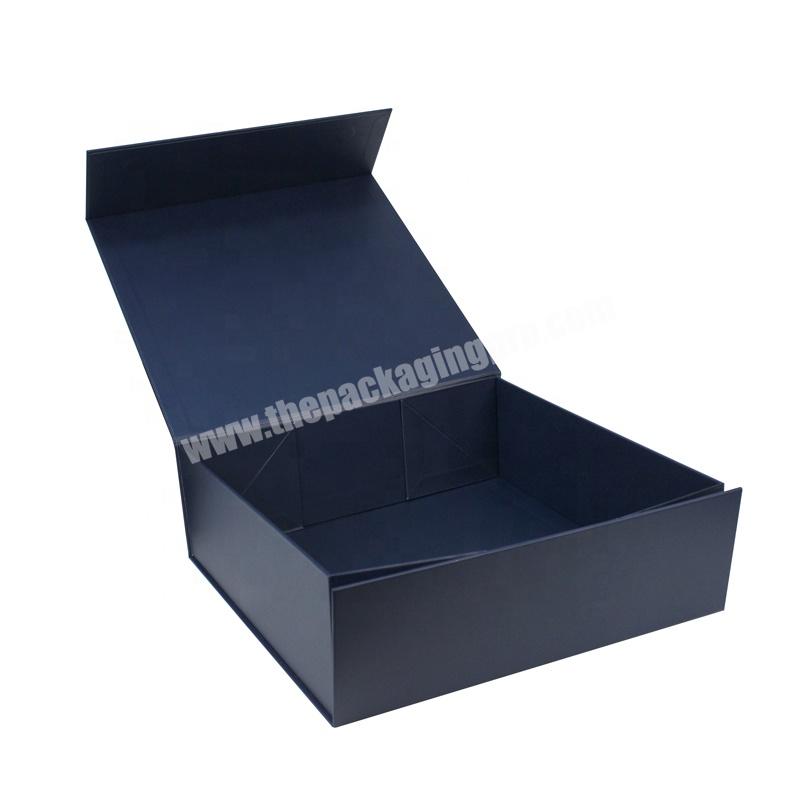 Custom Luxury Cardboard Flat Pack Folding Box  Blue Magnetic Gift Fold Boxes With Ribbon Closure Paper Box Packaging