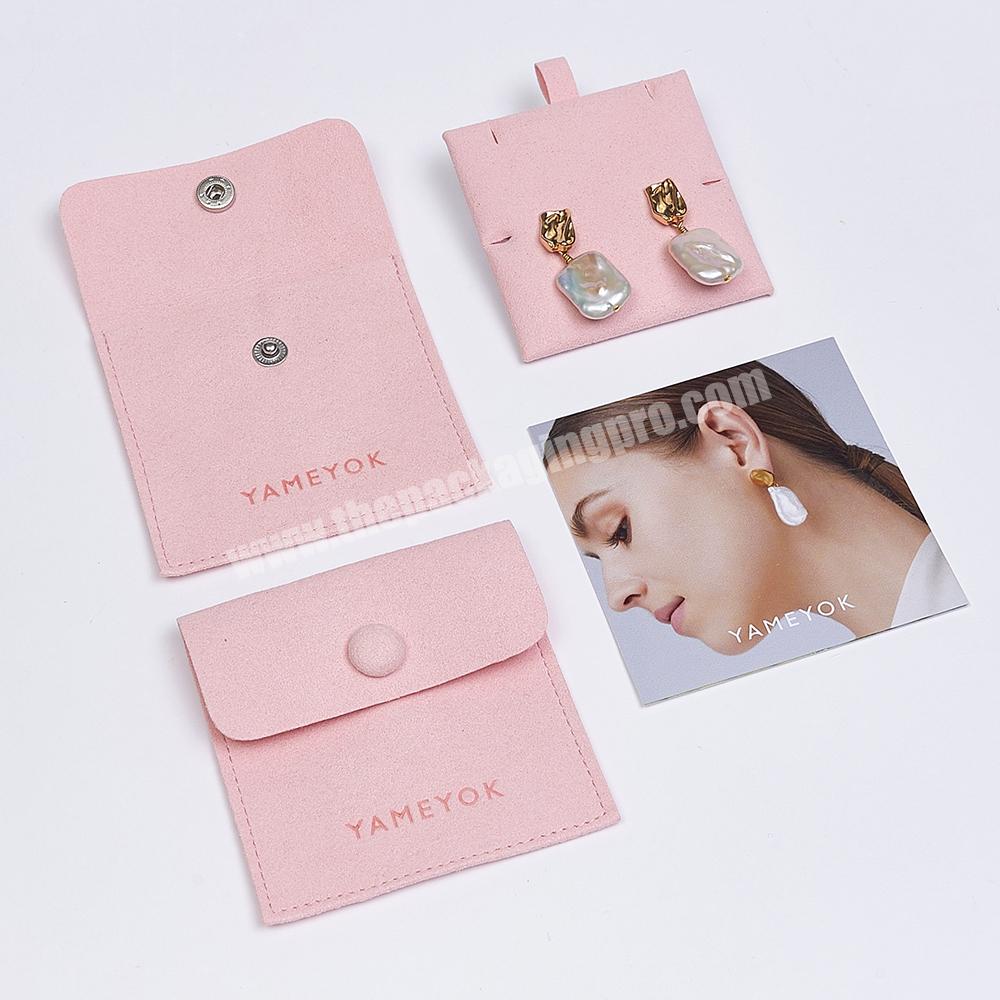 Custom Luxury Earring Necklace Packaging Small Snap Microfiber Jewelry Bag Pouch