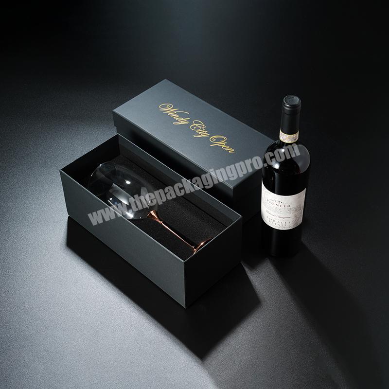 Custom Luxury Gift Set Wine Bottle Glass Packaging Box Portable Leather Wine Gift Boxes Single Bottle Clear Wine Glass cup Box