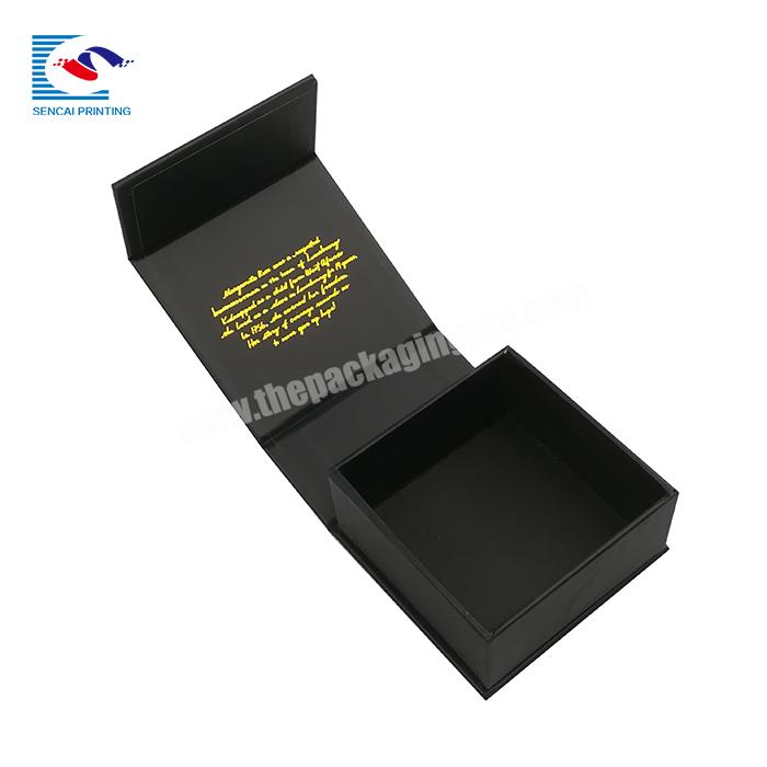 Custom Luxury Magnetic Black Matte Gold Foiled Logo Necklace Jewelry Paper Cardboard Box