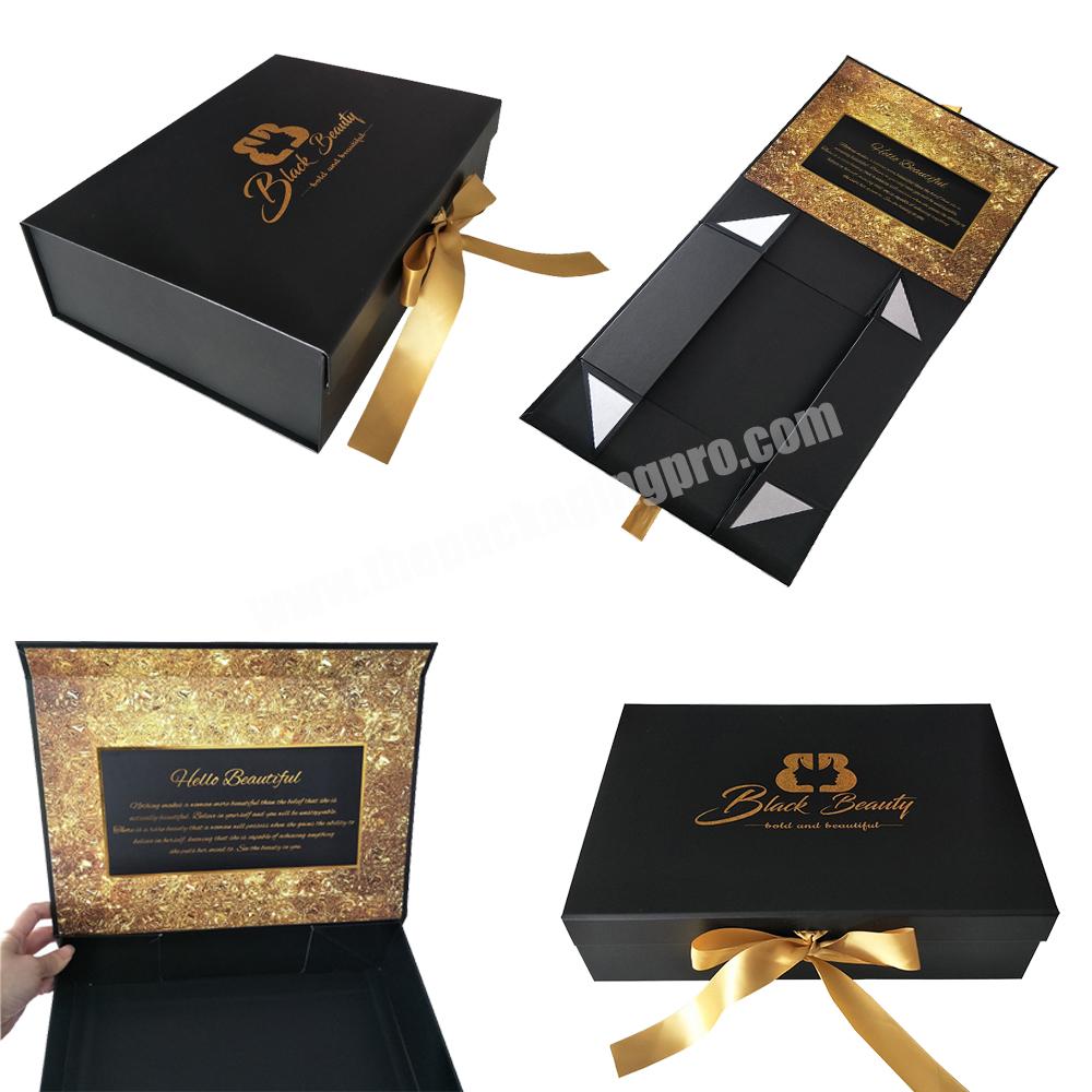 Custom Luxury Magnetic Recycled Gift Cardboard Box For Garments Folding Shoes Clothing Boxes Packaging Boxes with ribbon closure