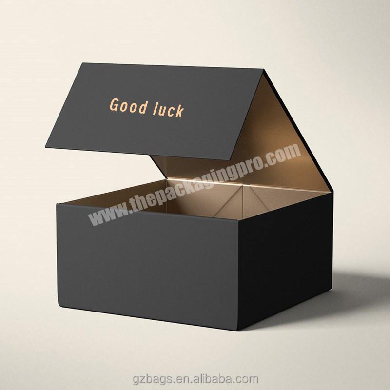 Custom Matte Rigid Book Shape Magnetic Embossed Gold Foil Garment Clothing Gift Folding Box Black Flat Foldable Paper Gift Boxes
