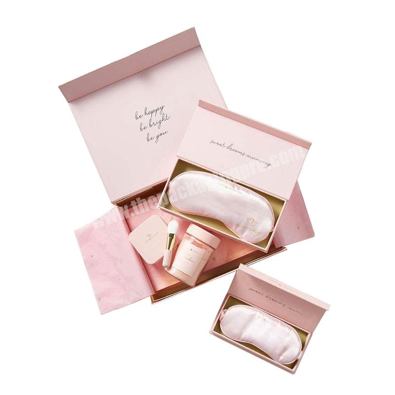 Custom Pink Color Silk Sleep Eye Cover Masks Package Magnet Closing Paper Boxes Packaging Makeup Tools